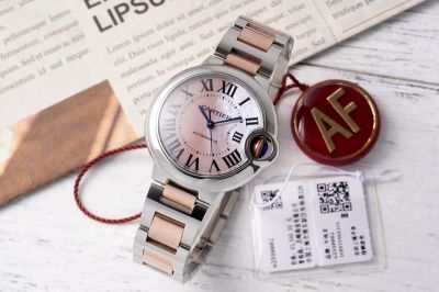 Ballon Bleu de Cartier 33*10MM 316L Steel NH05 Movement Pink Dial Two-tone Rose Gold Bracelet Watch